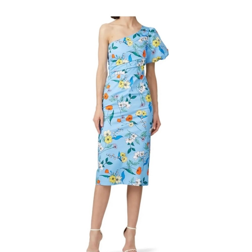 Hunter Bell Blue Floral One Shoulder Dress